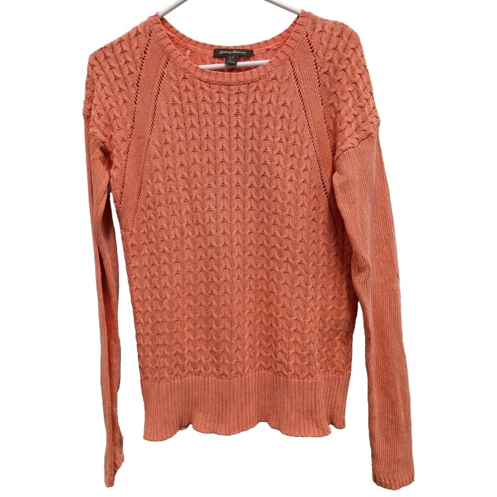 Tommy Bahama Womens Cable Knit Sweater Small Orange Pullover Preppy‎